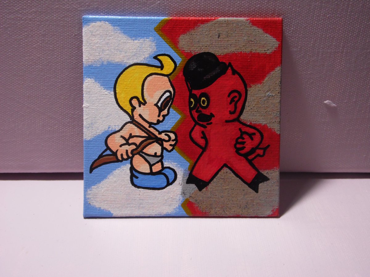 Geeking4Art's tweet photo. Caught between two worlds? My latest painting, 'Angel &amp; Devil,' explores the eternal dance of good and evil within us all.
.
.
.
#AngelAndDevil #Art #Painting #AcrylicOnCanvas #GoodAndEvil #Duality #Artwork #Artist #Creative #FacebookArt #ArtLover #SupportArt #Handpainted https://t.co/NnNRdJZraY