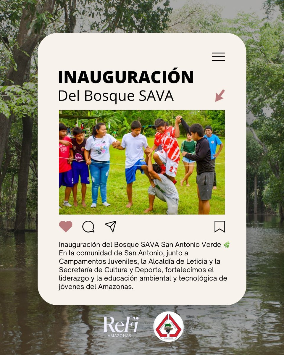 refiamazonas's tweet photo. We’re grateful to share moments from the Inauguration of the SAVA San Antonio Verde Forest 🌿✨

A powerful gathering with young people from the Amazon, focused on leadership, teamwork, and connection with nature. https://t.co/hxyxX1UfKC