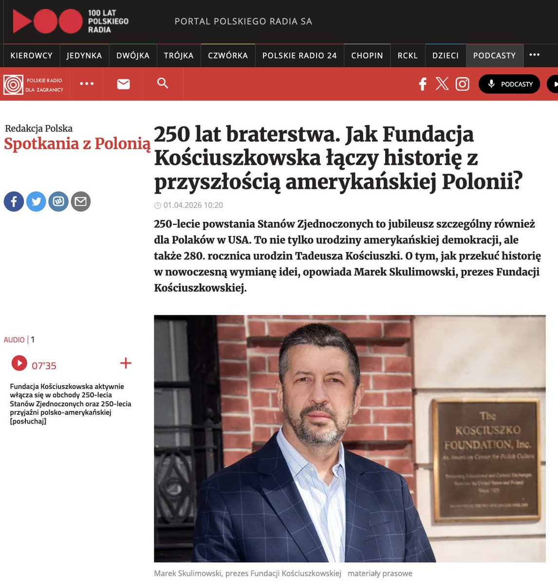 KosciuszkoFound's tweet image. 🇵🇱🇺🇸 250 years of Polish-American friendship – and still building.

🔊 Listen to the recent interview with #KosciuszkoFoundation President Marek Skulimowski with the #PolishRadio to hear about how we carry forward the #legacy of #TadeuszKosciuszko.