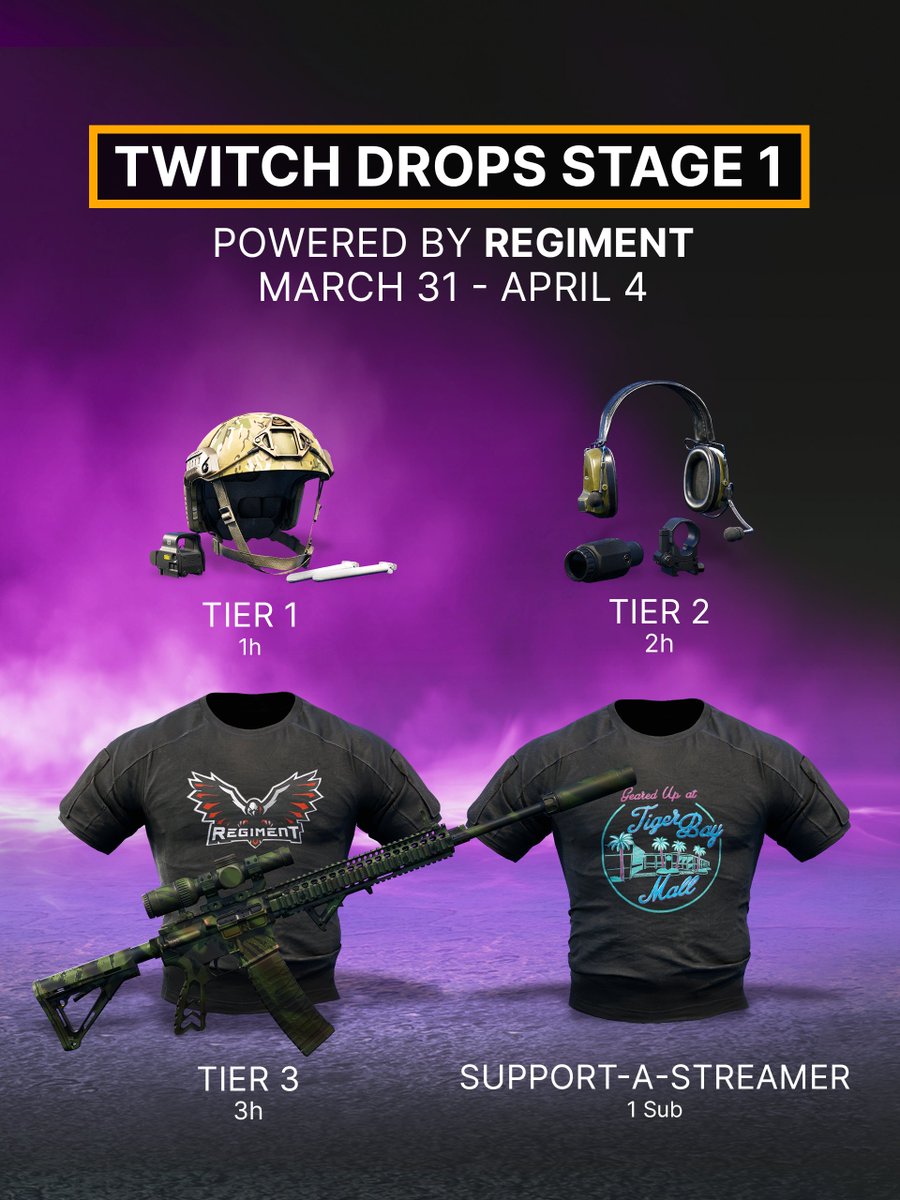 #GrayZoneWarfare Twitch Drops are live. 

Don’t miss the first stage of the campaign, powered by <a href="/RegimentGG/">REGIMENT 🇺🇸</a>.