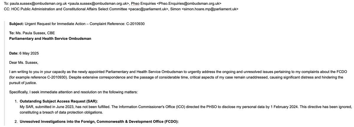 SUSANBR47706704's tweet image. No response from Paula Sussex since at least May 2025, including over non-compliance with ICO. Yet complainants are still being told to “write in”. Who's checking? #PHSO #PACAC @CommonsPACAC @sam_carling_ @KarlTurnerMP @CharlotteCane8 @IanByrneMP @davidhencke @PrivateEyeNews