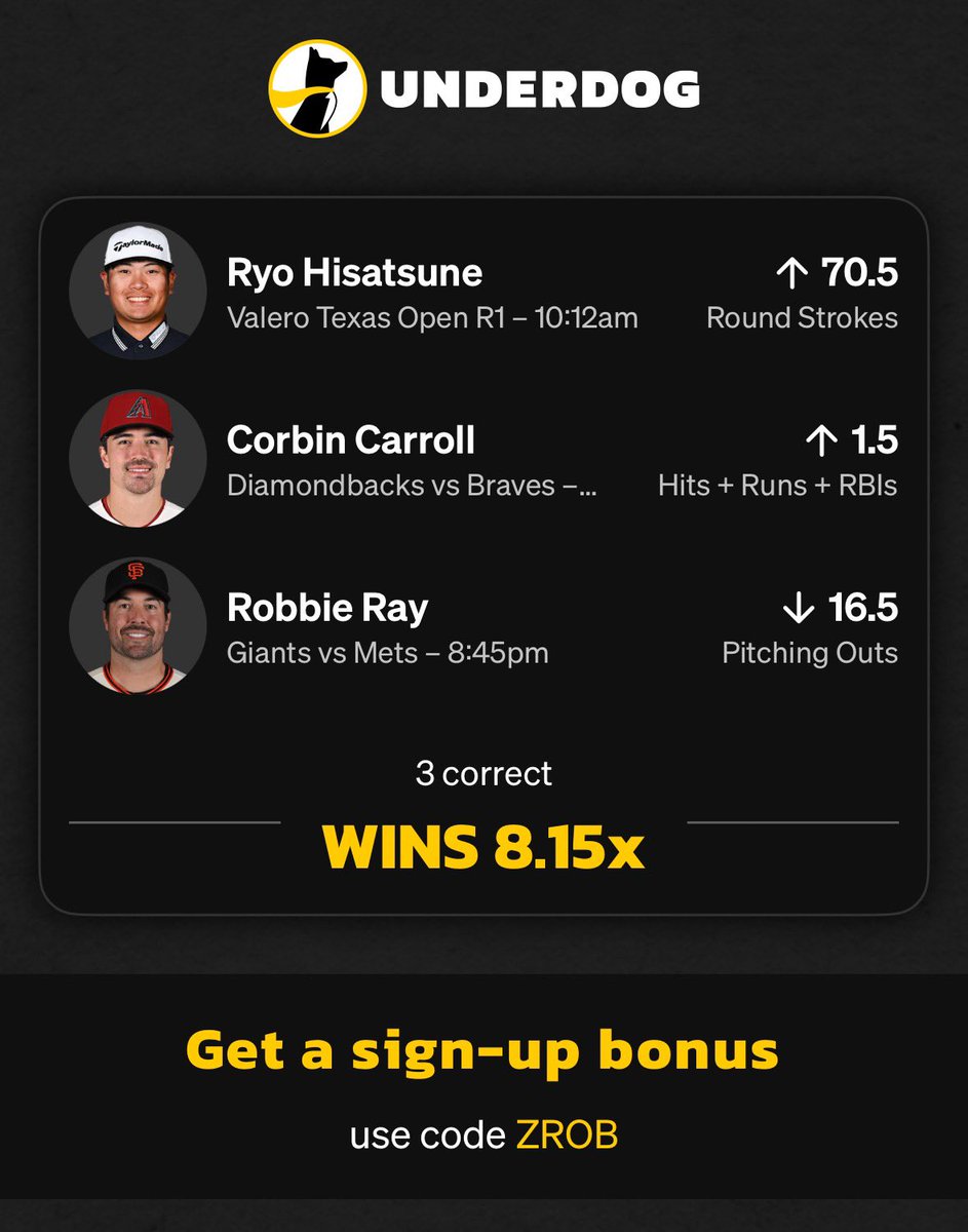ZRob4444's tweet photo. Boosted Underdog boosted 8.15x play🚀

Play just $5 and get $50 in bonus funds, a gimme pick, and 50% deposit match when you sign up with code zrob4444

https://t.co/kcF17OE1gw https://t.co/tDfH4l3QnA