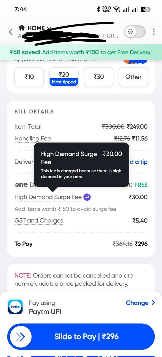 myrulesoverall's tweet photo. @instamart_it
What kind of additional fee is this, and if there's a high demand in area, how adding more money to order will solve it, what kind of logic is this? https://t.co/Sc9d39ZM66