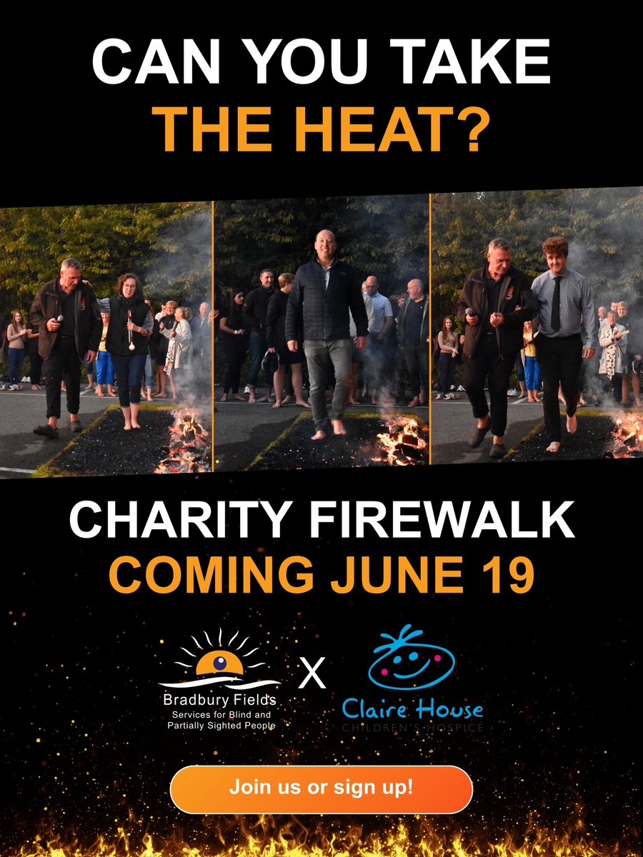 BradburyF's tweet photo. Can You Take The Heat? 🔥
We’re pleased to be partnering with @ClaireHouse  to deliver an unforgettable #FireWalk Challenge this June.

Walk across hot coals.
Raise funds for an amazing local charity.
Be part of something powerful.

🗓 19th June - 6pm
https://t.co/HW0DIXYW1a https://t.co/B5WwLh1qvO