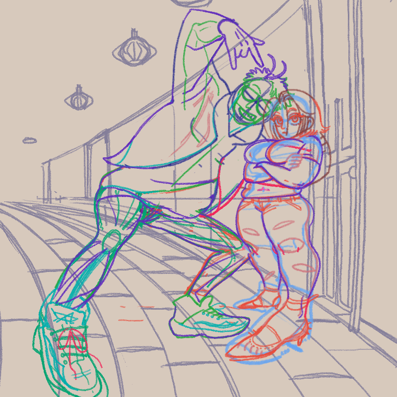 K_mayoi's tweet photo. ラフ
うろ覚えでムチムチにしたら設定全然違ったので描きなおしたLeighと、人外楽しい～～と思って書き殴った恋人達 https://t.co/Iu2vzeCQTb