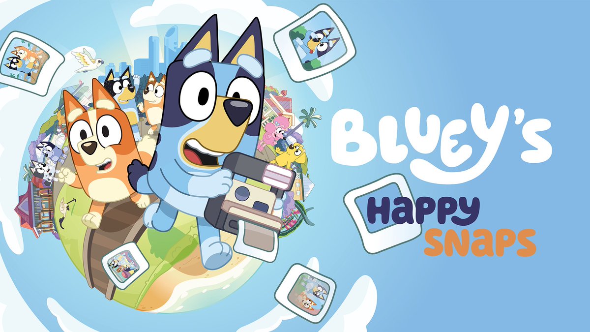 Bluey_jp's tweet photo. ブルーイの新作ゲーム『ブルーイのハッピースナップ』が、今年後半に発売決定✨

パパの古いカメラを見つけたブルーイとビンゴが、家族旅行に出かけて人気スポットで写真を撮ったり、ゲームをしたりするよ📷

日本語で各種ゲーム機やPC向けに対応🎮
みんな楽しみに待っていてね💙🧡

#ブルーイ
#bluey https://t.co/RZYCGRocDX