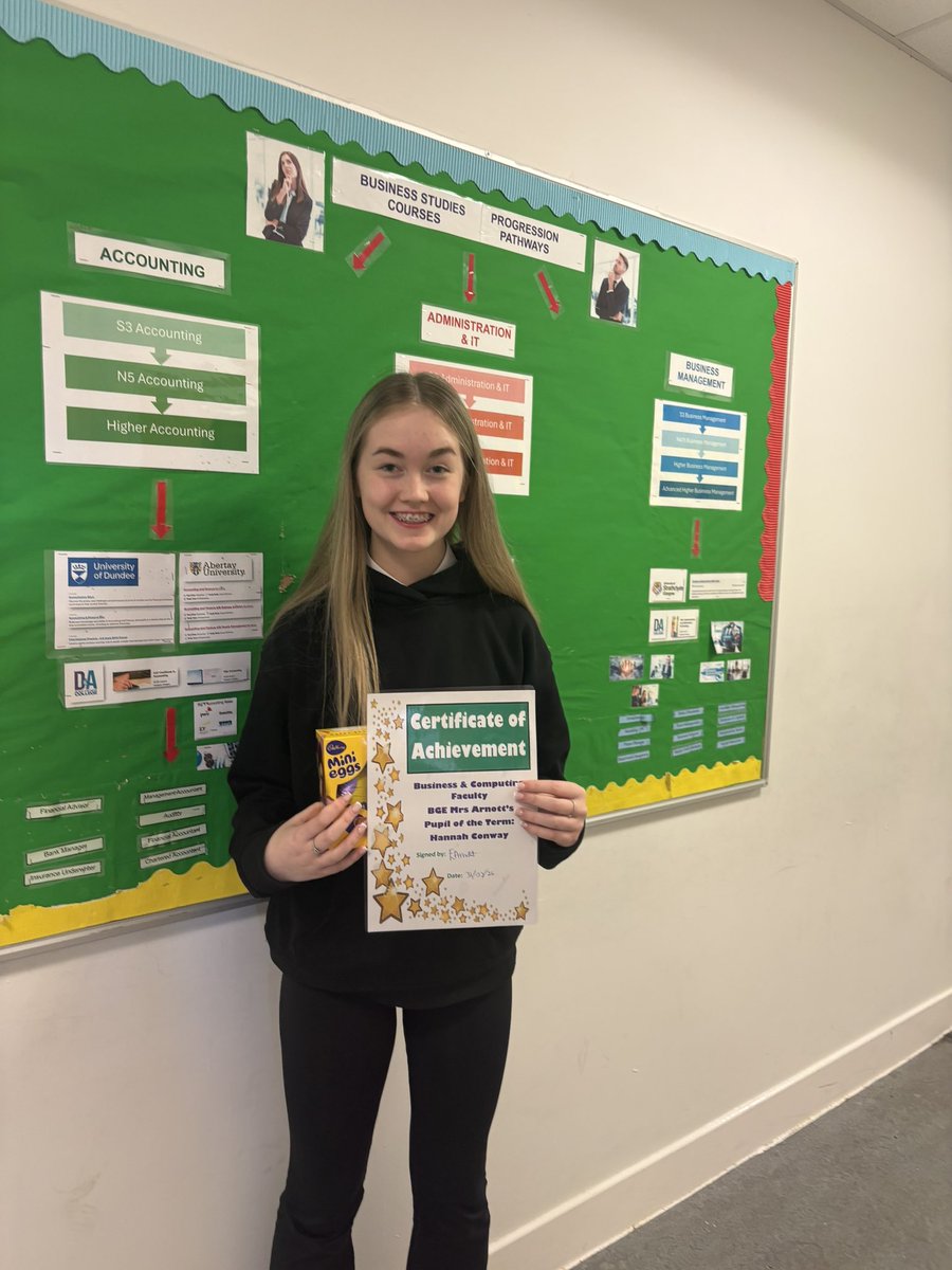 Well done to Mrs Arnott’s pupil of the term Hannah Conway for S3 Admin &amp; IT and S3 Accounts. Keep up the brilliant work and positive attitude! <a href="/Grove_Academy/">Grove Academy</a> and <a href="/pcgroveacademy/">Grove Parents</a>