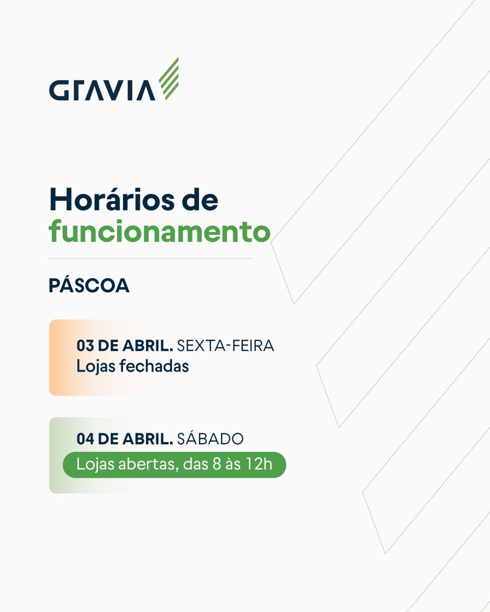 Cliente amigo, fique ligado nas datas e horários de funcionamento das lojas Gravia. E lembre-se: a qualquer hora, onde você estiver, compre pelo site gravia.com.