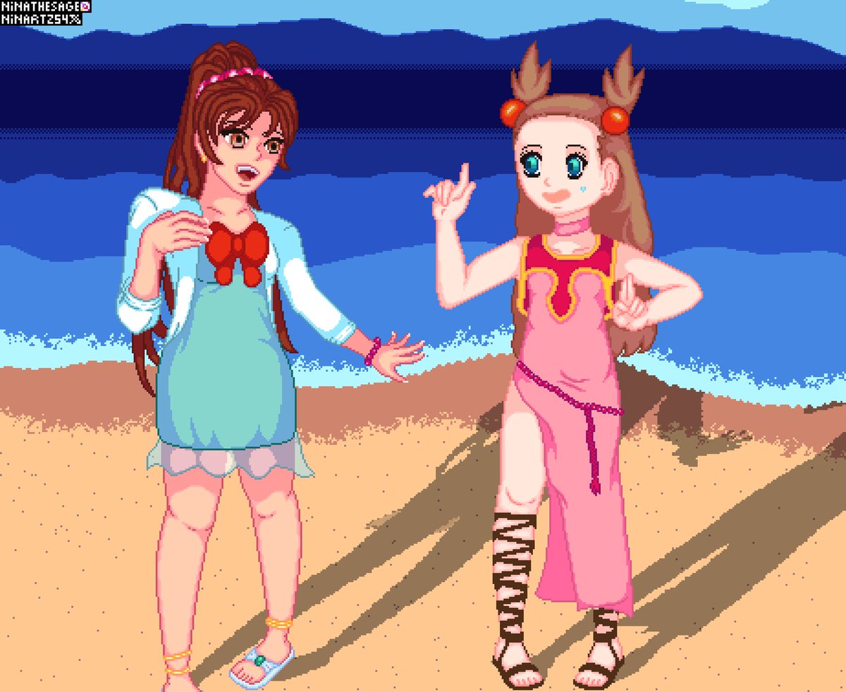 Ninartz54's tweet photo. Two girls from the sand.

La idea detráa de este dibujo es que Linde de Fire emblem y Jasmine de Pokemon me emiten las mismas vibras.

#fireemblem #pokemon #pixelart https://t.co/k08hXoFKCX