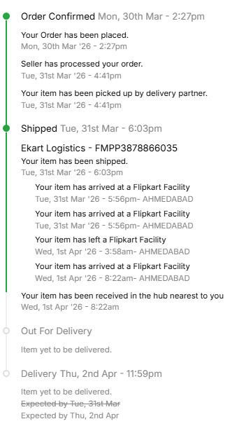 amarkhorwal's tweet photo. Ordered from Flipkart, but the delivery keeps getting delayed. First it was promised on the 1st, then the 2nd, and now it’s pushed to tomorrow again.

Am I supposed to stay at home all day waiting for this, or what? This is really disappointing service. @flipkartsupport #flipkart https://t.co/ER6SRwcmqY