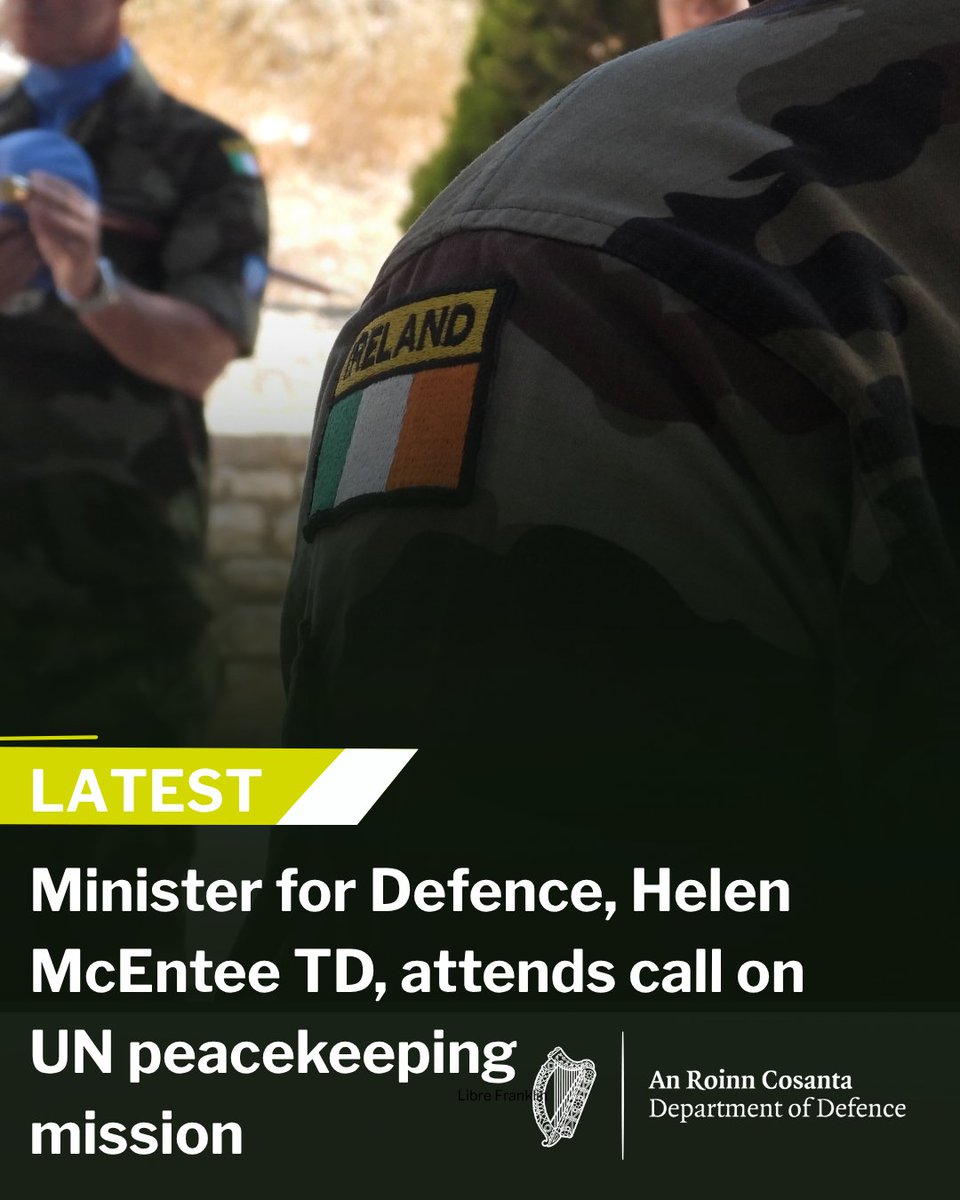 Minister for Defence, <a href="/HMcEntee/">Helen McEntee TD</a> , today attended a call bringing together European troop contributing countries to discuss the situation in Lebanon, the United Nations peacekeeping mission, and developments on the ground.

Read more here: gov.ie/en/department-…