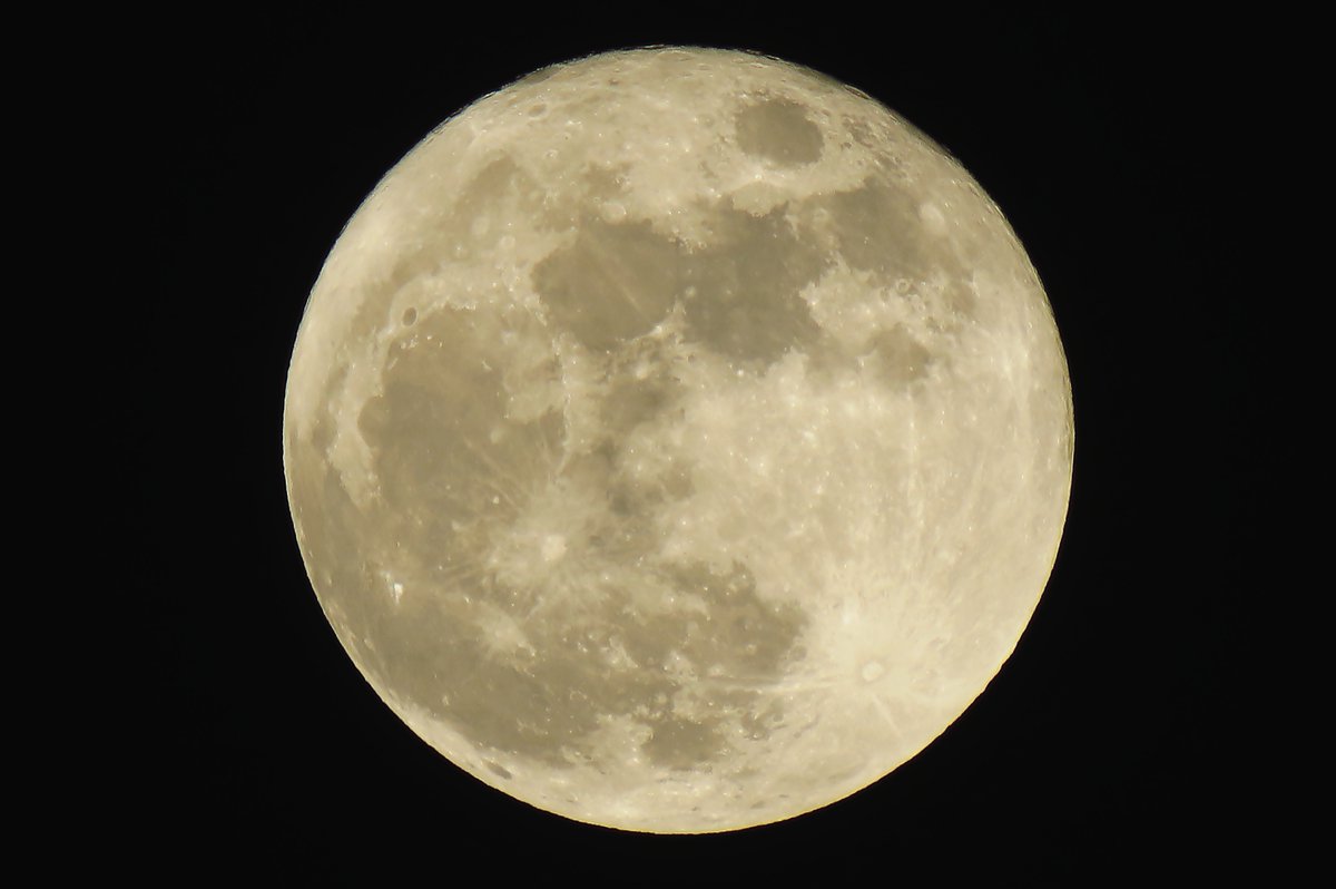 #今日の月 #月 #空ネット #イマソラ #こんばんは 
月齢：14.5
撮影：22:00～
南東、高度30度に浮かんでいた #満月。
ちょうど満月の日にいい天気になり、明るい月をゆっくり鑑賞できました。
100％満月（AM11:12）からほぼ半日経っているので、右上の方がちょっと欠けてます。