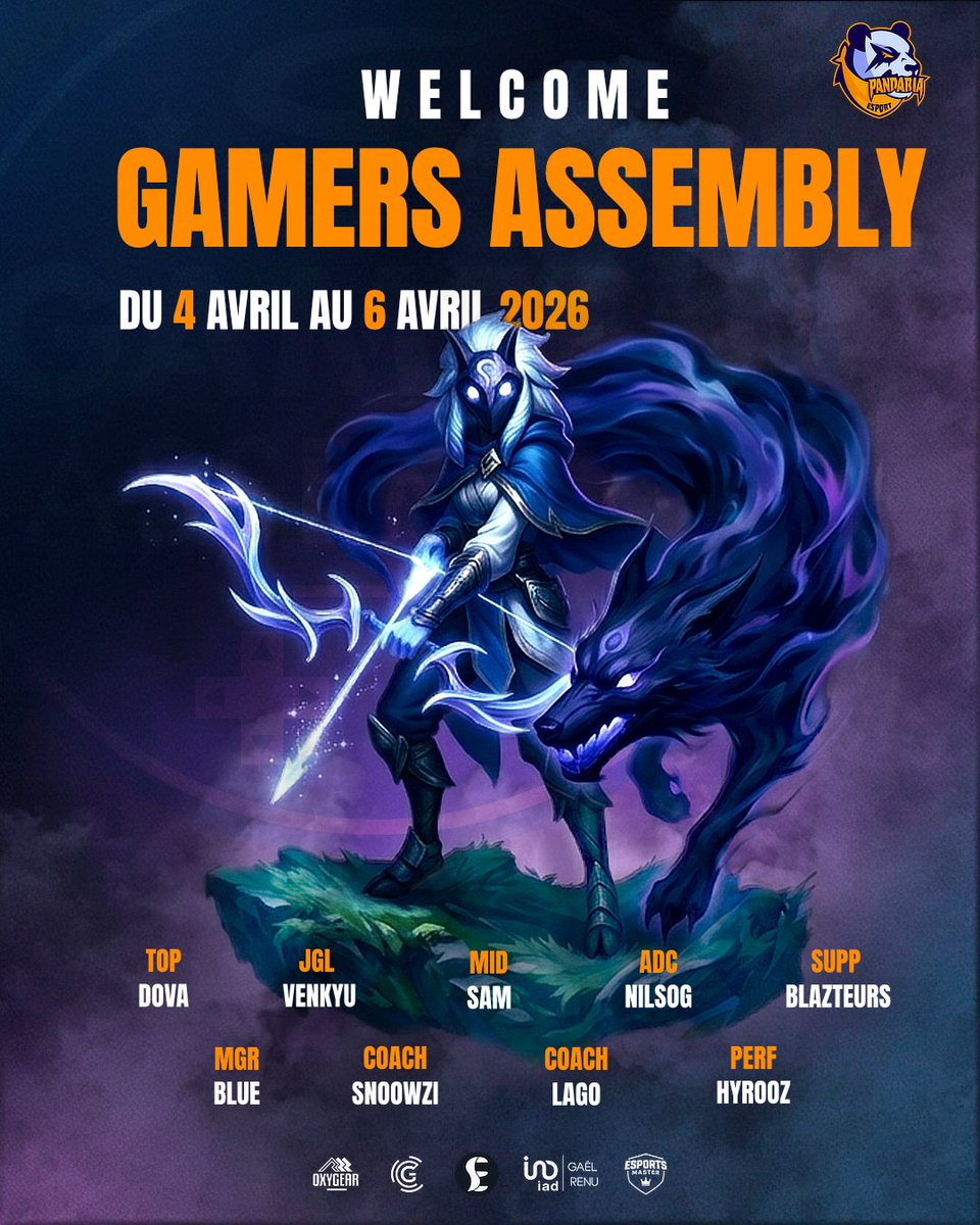 EsportPandaria's tweet photo. L'équipe League of Legends sera à la  @GamersAssembly du 4 au 6 Avril !! 🔥

On espère les meilleures performances venant de nos joueurs ! 🐐

Les games seront stream par un joueur ça sera communiqué sur le moment !

Bonne GA à tous 💪

#WeArePandaria #PDRWIN https://t.co/HHXoA3b0Ip