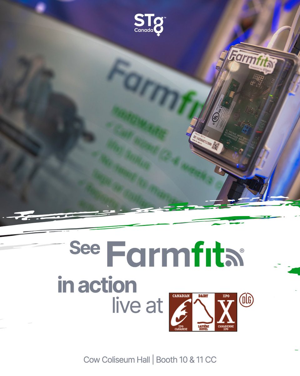 STgenCanada's tweet image. What if your cattle could speak to you? With Farmfit®, they can.

See Farmfit® in action at CDX.
📍 Cow Coliseum Hall – Booths 10 &amp;amp; 11 CC
We look forward to seeing you there!

#STgeneticsCanada #CDX #CanadianDairyXPO #Farmfit #DairyTech