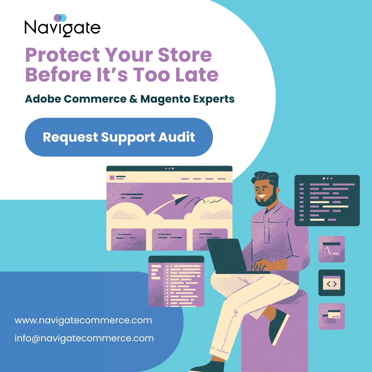 NavigateAgency's tweet photo. If your Magento store depends on one developer,
You don’t have a system, you have a risk.

Get technical oversight before it’s too late.

https://t.co/9ClCN2Yy7H

#Magento #AdobeCommerce #Ecommerce #ThursdayThoughts #ThursdayVibes https://t.co/plcrsUubvZ