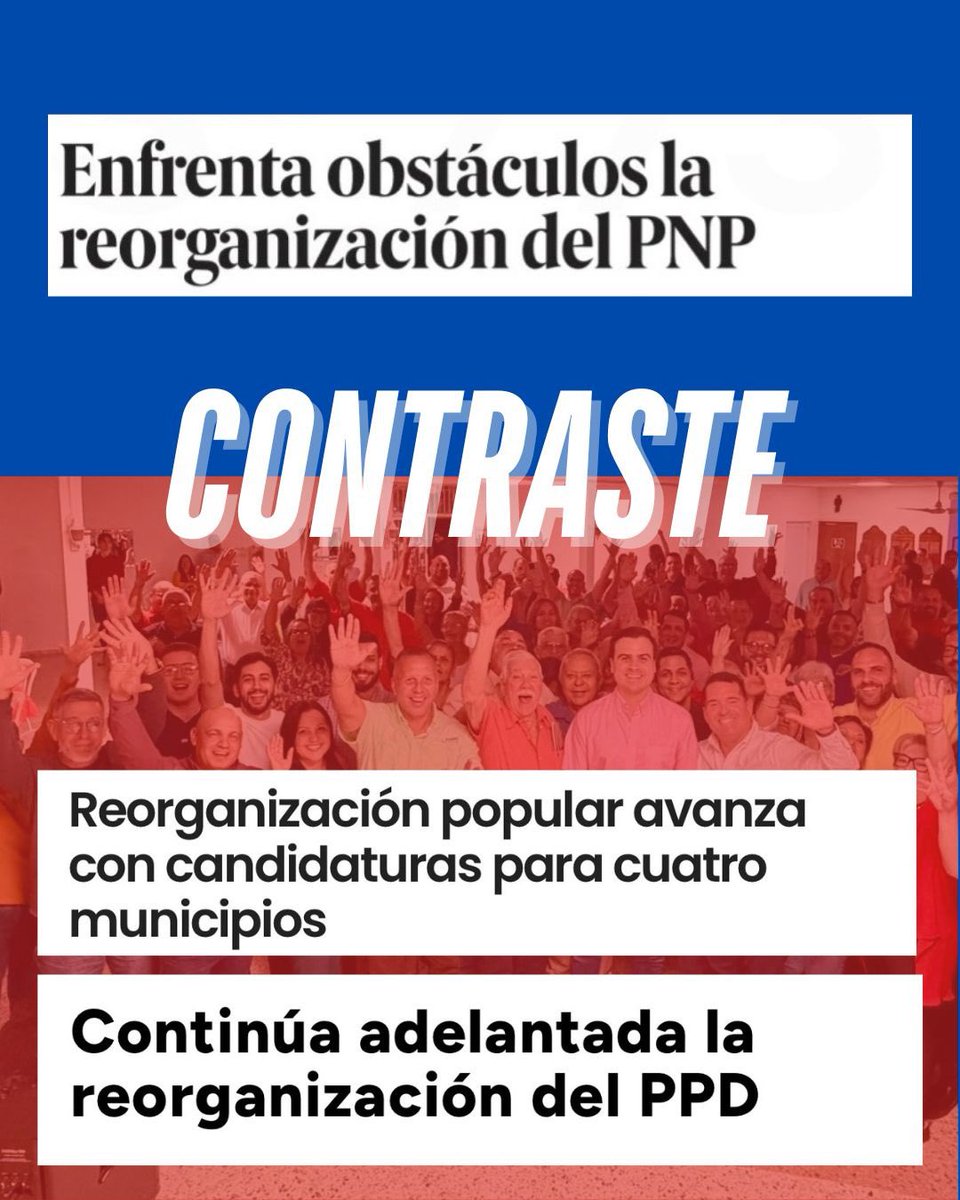 🔥 CONTRASTE 🔥 Mientras la reorganización del PNP “enfrenta obstáculos” por las peleas internas; en la Refundación del PPD <a href="/PabloJoseHR/">Pablo José</a> sigue subiendo en las encuestas y la reorganización “avanza” para ser la única alternativa de cambio y esperanza que derrote al PNP.