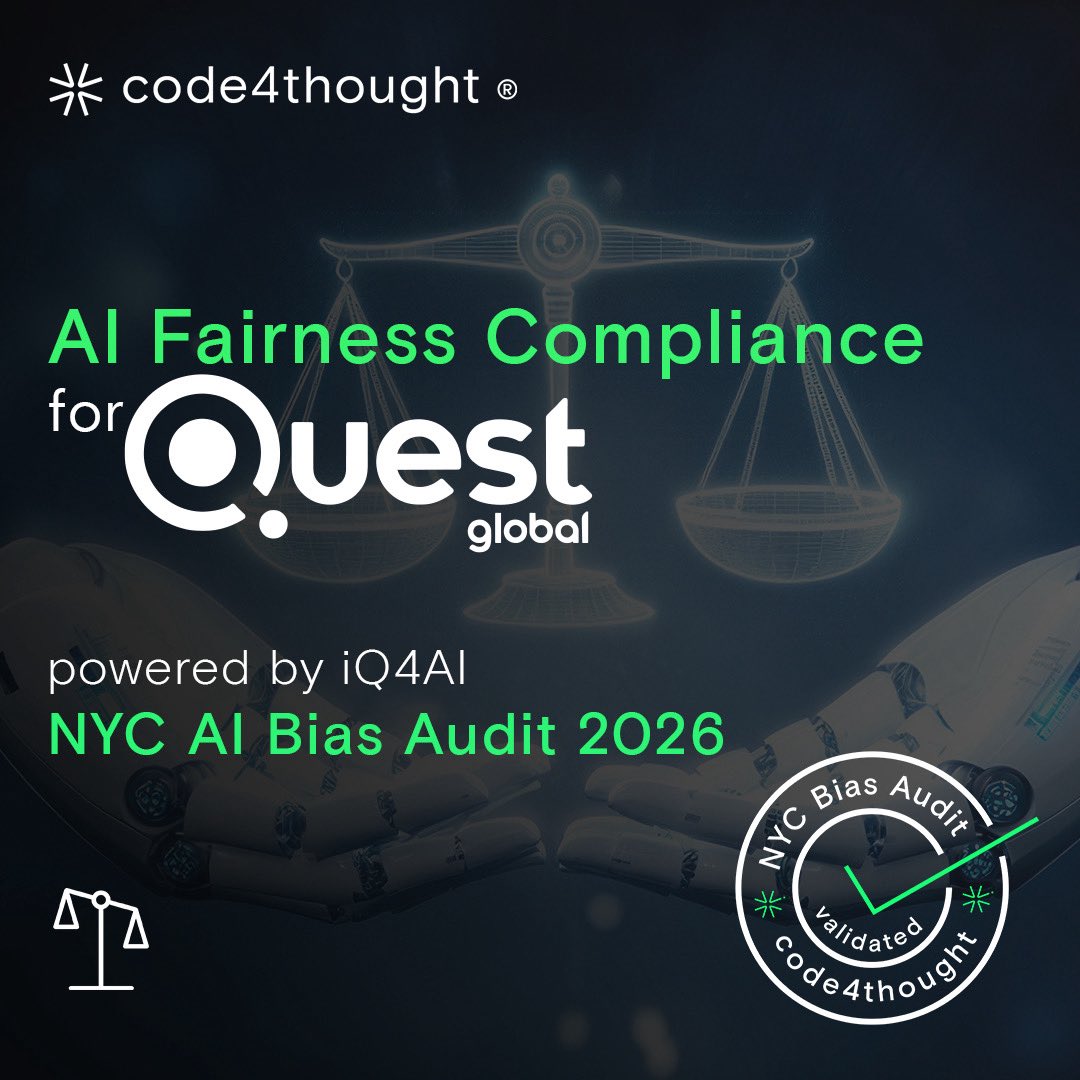 Code4thoughtE's tweet photo. We’ve successfully completed the 2026 audit under NYC Bias Law (Local Law 144) for Quest Global’s applicant scoring AI system.

Learn more 👇
https://t.co/1XoF9TL342

#code4thought https://t.co/FyoI2hdCSE