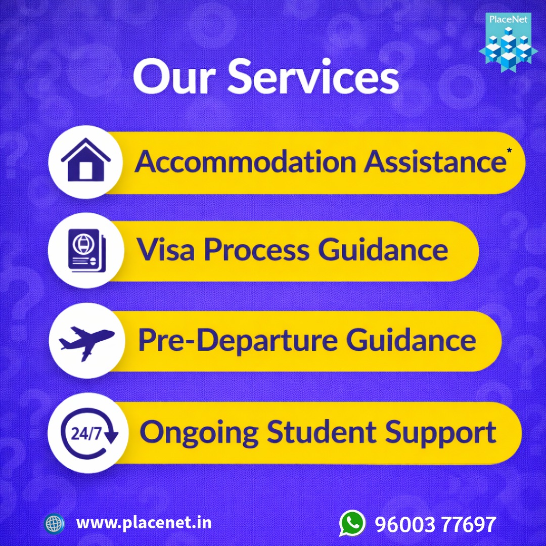 Placenet_abroad's tweet image. At PlaceNet, we provide complete end-to-end support:
🎓 Personalized counselling
🏫 Course &amp;amp; university selection
📄 Application &amp;amp; documentation support
🛂 Visa guidance
✈️ Pre-departure &amp;amp; accommodation assistance
#StudyAbroad #AbroadStudies #StudyOverseas