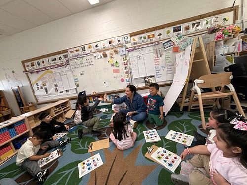 WashingtonD50's tweet photo. Ms. Luna's class sharpened up their shape identification skills during a few fun rounds of Shape BINGO. 🟪🔵🔺💛 #BINGO #Shapes #LearningThroughPlay #TheWashingtonWay https://t.co/caeyIxGls0