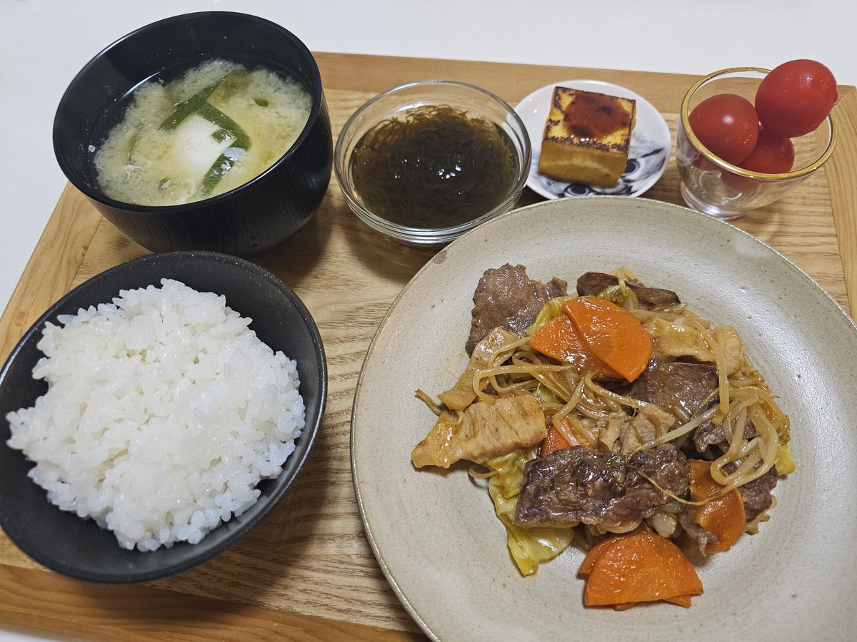 昨日の残り物で晩ごはん(*´ч`*)