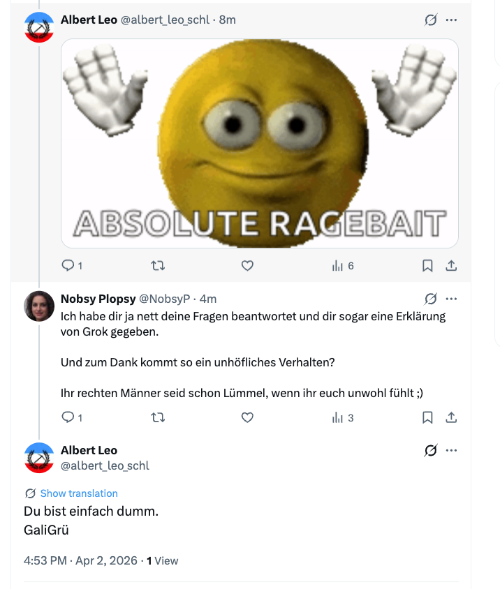 Das rüpelhafte Verhalten rechter Männer wie <a href="/albert_leo_schl/">Albert Leo</a> , wenn sie eine Diskussion über Feminismus krachend verloren haben.