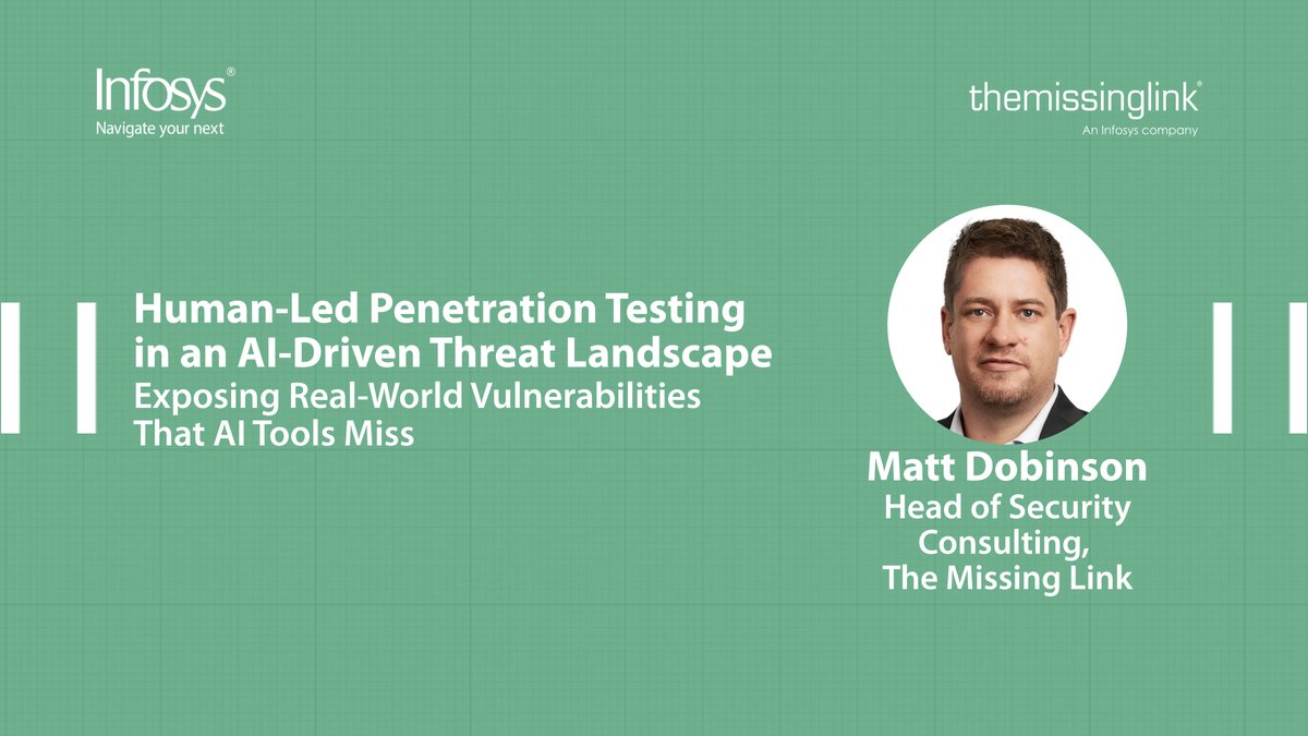 Infosys's tweet image. #GenerativeAI is reshaping cyber-attacks. Attackers move faster with AI, while many defense tools miss real business impact. Read our whitepaper with insights from Matt Dobinson on why human‑led, AI‑supported #PenetrationTesting matters: infy.com/DqWDb
