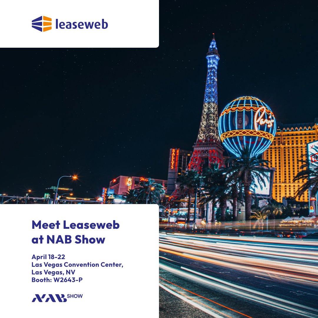 LeasewebUS's tweet photo. We’re heading to NAB Show 2026 in Las Vegas 🎥

Visit Leaseweb at our booth W2643-P to see how we power media, streaming, and content delivery with high-performance infrastructure.

Let’s talk scaling, performance, and what’s next.

📍 April 18 to 22

https://t.co/SYsb85MrrI https://t.co/ZmsXSvHXYm