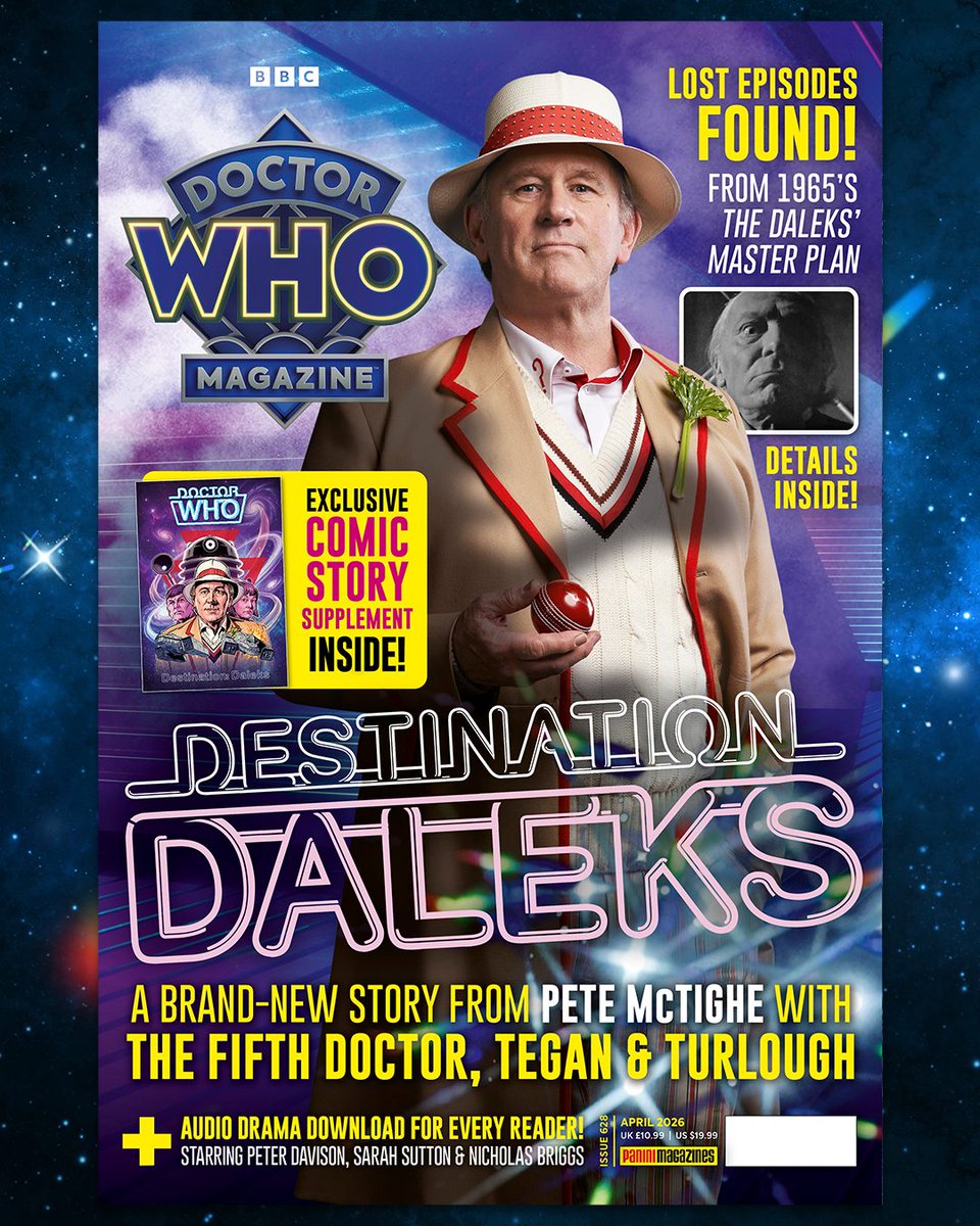 bbcdoctorwho's tweet image. DESTINATION: DALEKS continues! 

The Fifth Doctor and Tegan's Collection adventure gets a sequel comic written by Pete McTighe, exclusive with the latest issue of #DoctorWho Magazine 🤩

Find out more on the website ➡️ bbc.in/4tj207t