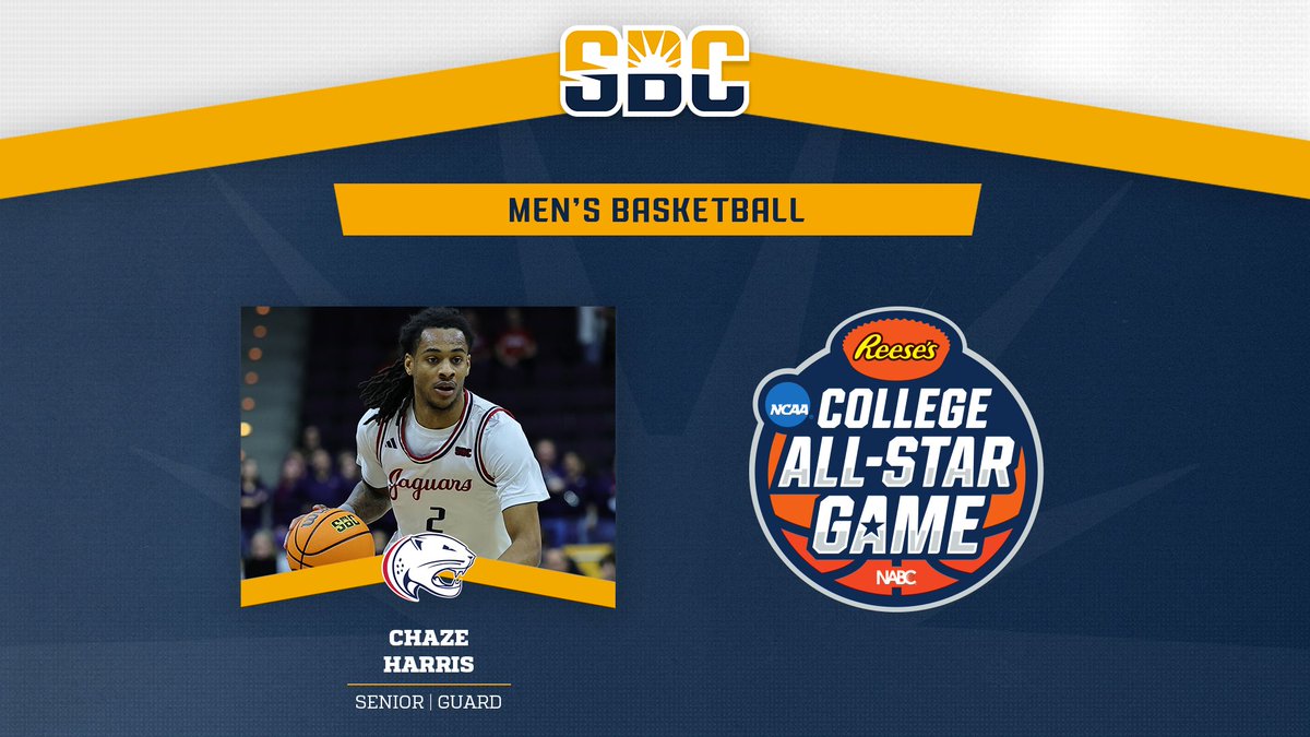 SunBelt's tweet photo. 𝗡𝗔𝗕𝗖 𝗔𝗟𝗟-𝗦𝗧𝗔𝗥.

@SouthAlabamaMBB senior guard @Chaze_2 will compete in the 2026 @NABC1927 - Reese's Division I College All-Star Game on Friday, April 3 which will be televised on CBS Sports Network at 2:30 p.m. CT. ☀️🏀

📰 » https://t.co/UQz9Whw8D9 https://t.co/Shn0y3oYV2