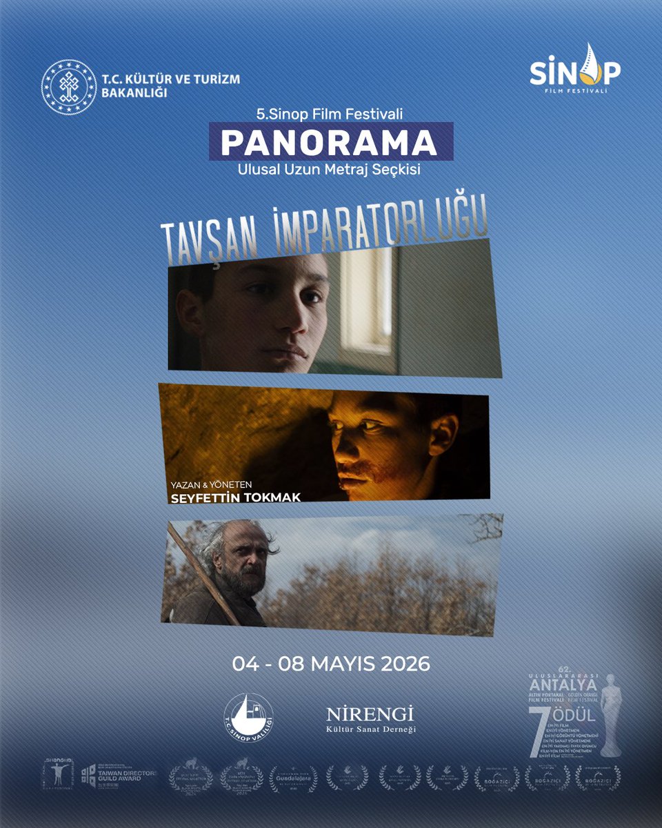 Tavşan İmparatorluğu Sinop’ta! 

5.Sinop Film Festivali “Panorama: Ulusal Uzun Metraj Seçkisi” kapsamında, yönetmenliğini <a href="/seyfocus/">Seyfettin Tokmak</a> ’un üstlendiği, ödüllü ve bol övgü alan <a href="/Tavsanimp/">Tavşan İmparatorluğu</a>  izleyiciyle buluşuyor.

<a href="/TCKulturTurizm/">T.C. Kültür ve Turizm Bakanlığı</a> 
<a href="/SinemaGenelMd/">Sinema Genel Müdürlüğü</a> 
<a href="/BatuhanMUMCU/">Dr. Batuhan Mumcu</a> 
<a href="/birolguven/">Birol Güven</a>