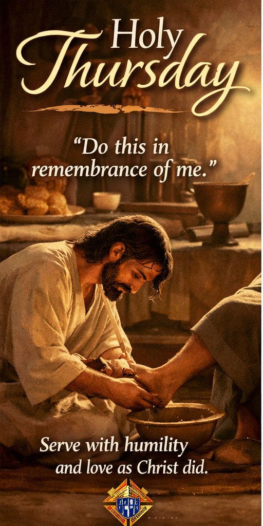 KofC14400's tweet image. ✝️ Holy Thursday
We remember the Last Supper—where Christ gave us the gift of the Eucharist and showed us the true meaning of service.

“Do this in remembrance of me.”

As KofC, we are called to lead with humility, serve with love, and care for one another as Christ did.