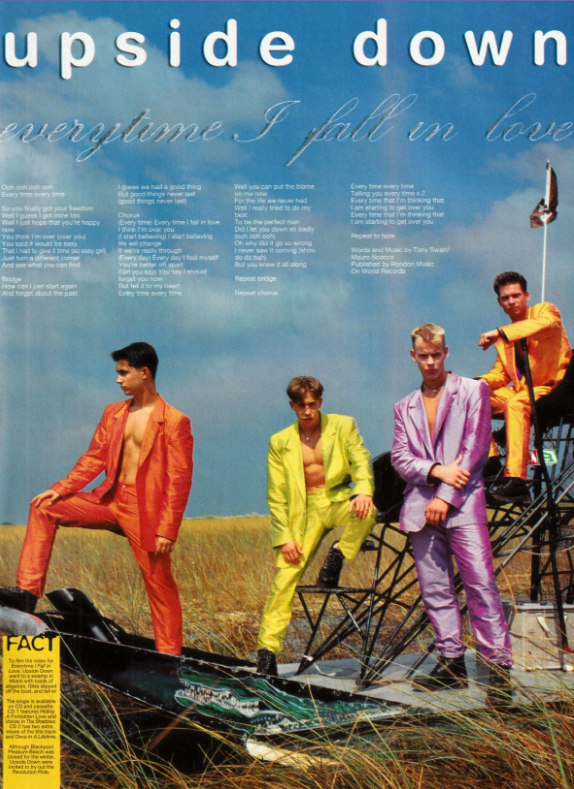 myfizzypop's tweet image. 30th anniversary of multi-coloured Gap ad worthy boy band #UpsideDown's #EverytimeIFallInLove single being released, #onthisdayinpop in 1996. I was a sucker for a dreamy boy band ballad so fell hard for this sax drenched heartbreak ditty. Shame it didn't do better than no.18!