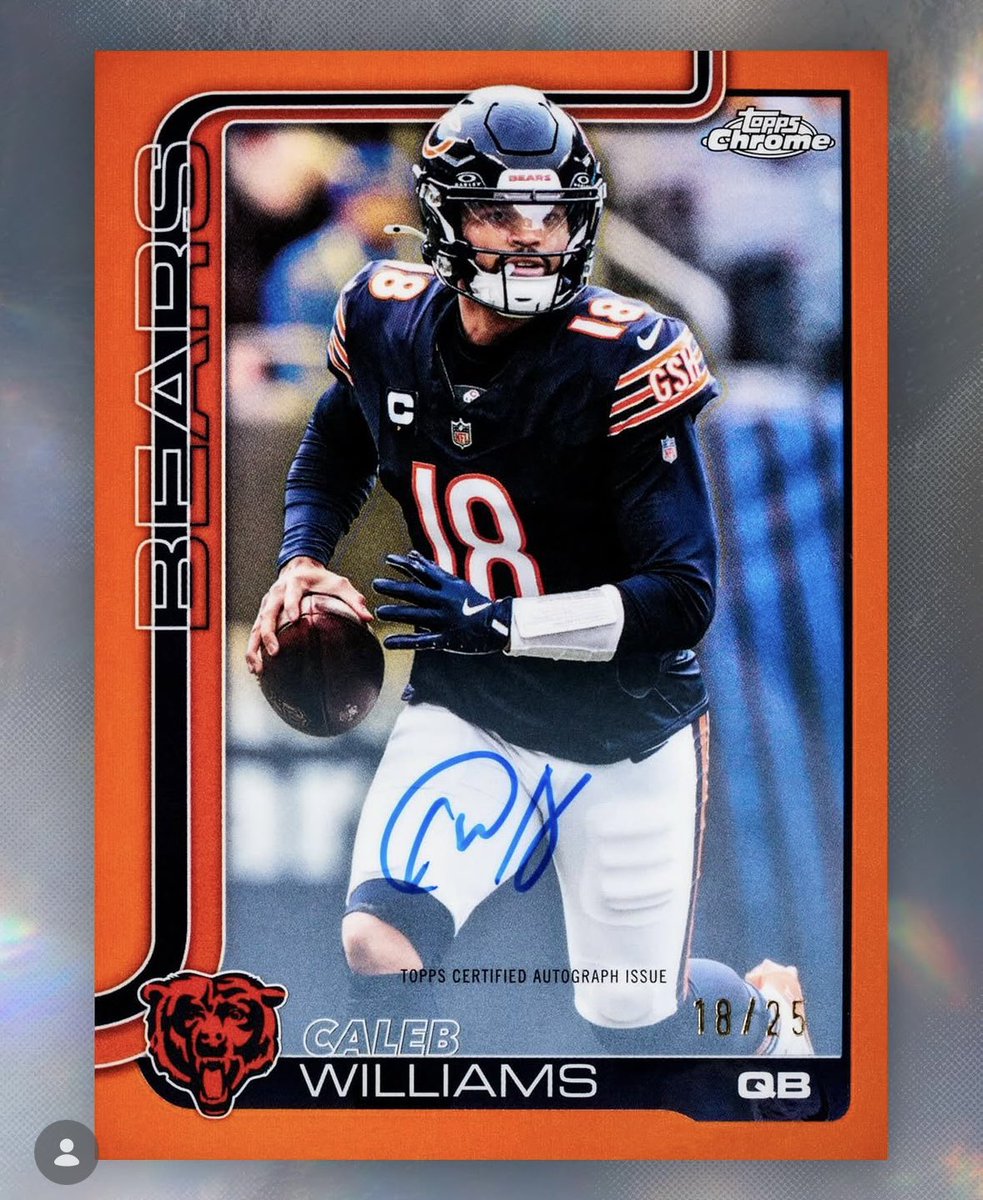 👀 One of Caleb Williams’s Auto 2025 Topps Chrome Football cards what do you think? 🐻⬇️