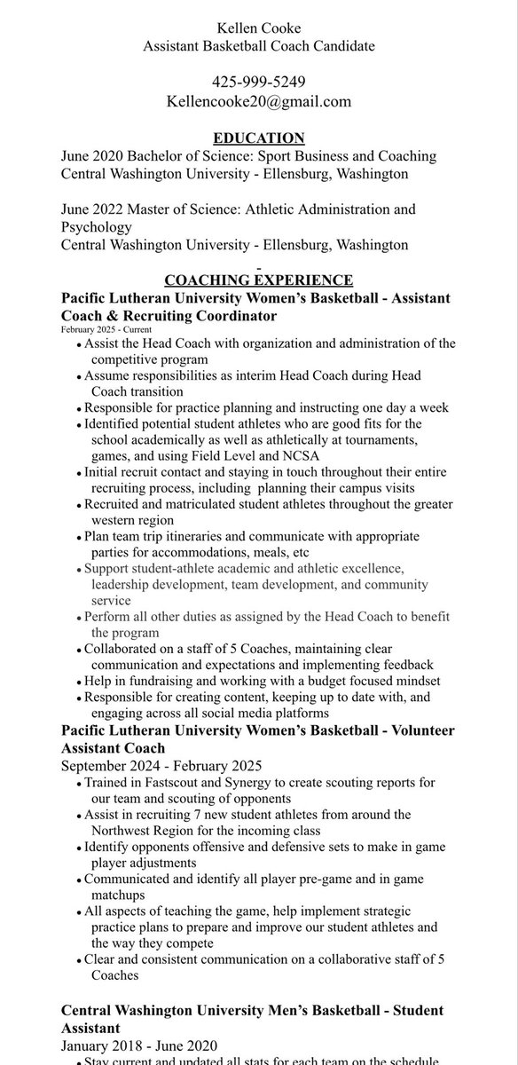 CookinKell's tweet photo. Looking for a full time coaching position 

• Division 3 Women’s Assistant for past 2 years. 
• Promoted within program
• Balanced full time work with coaching 
• Looking to make an impact on a staff this upcoming year! 

#WBB #MBB #CollegeCoaching https://t.co/ANcX0sEjO3