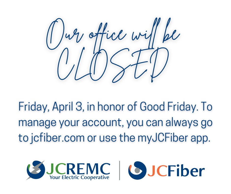 We hope you can take some time to relax with your loved ones and celebrate Good Friday, along with Easter on Sunday. We wish you a joyous weekend from JCFiber! 🧡