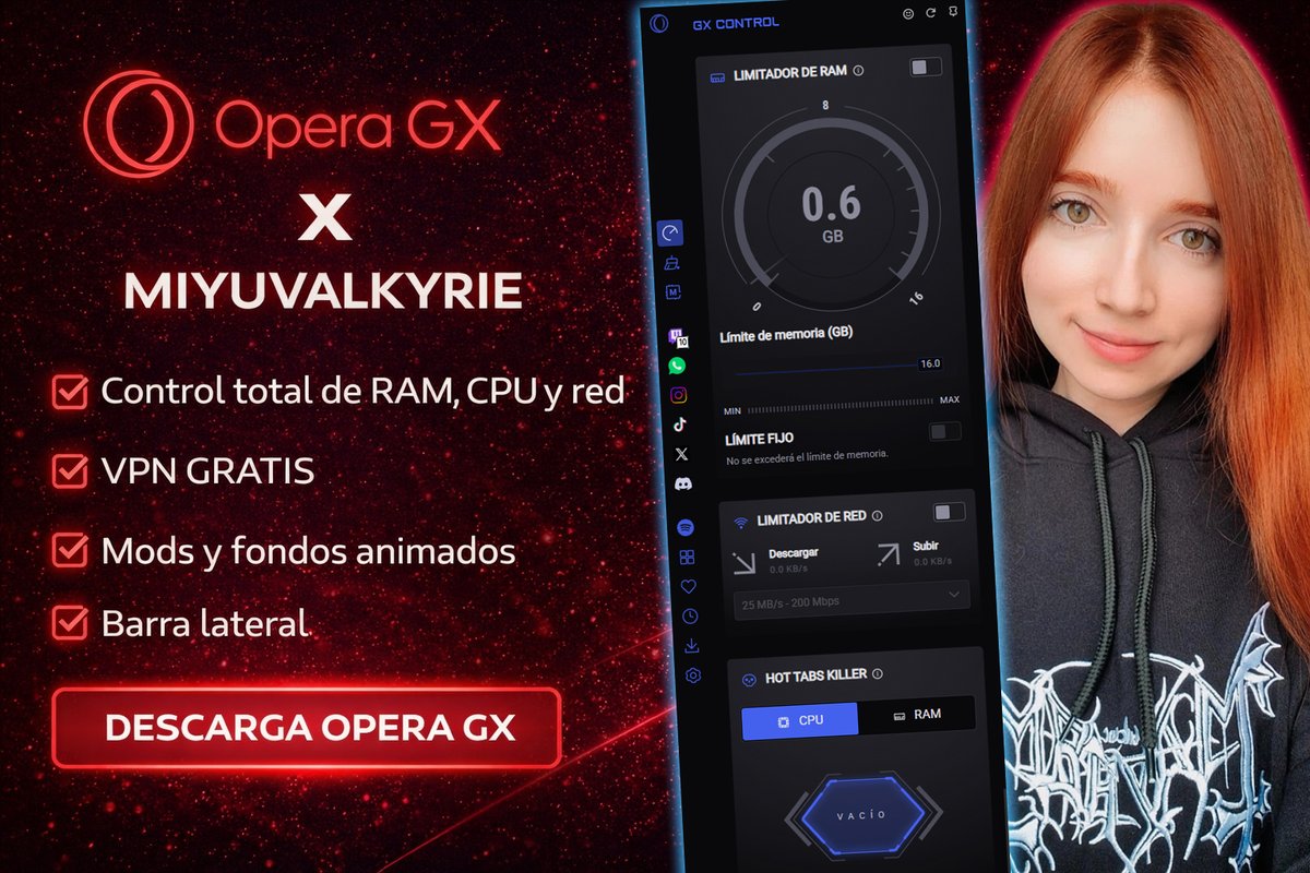 MiyuValkyrie's tweet photo. 🖤 Este mes de abril estoy colaborando con @operagxofficial 😱🥳 

Lo estoy usando mientras practico mis No-Hit y me gusta mucho porque puedo limitar la RAM y el CPU para que todo vaya más fluido, especialmente en intentos donde cada detalle importa 😎

Además, tiene barra lateral, VPN gratis, bloqueador de anuncios y muchas opciones de personalización 🖤

👉 Pruébalo aquí: https://t.co/Qqz18KD0uc

#OperaGX #Ad #Gaming