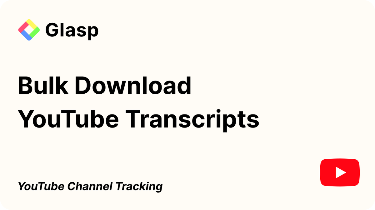 Your YouTube transcripts are sitting inside your videos, unused.

Glasp lets you bulk download all of them at once — .txt, .md, .csv, .json, or .srt.

Just connect your channel → select videos → Download All.

New tutorial 👇