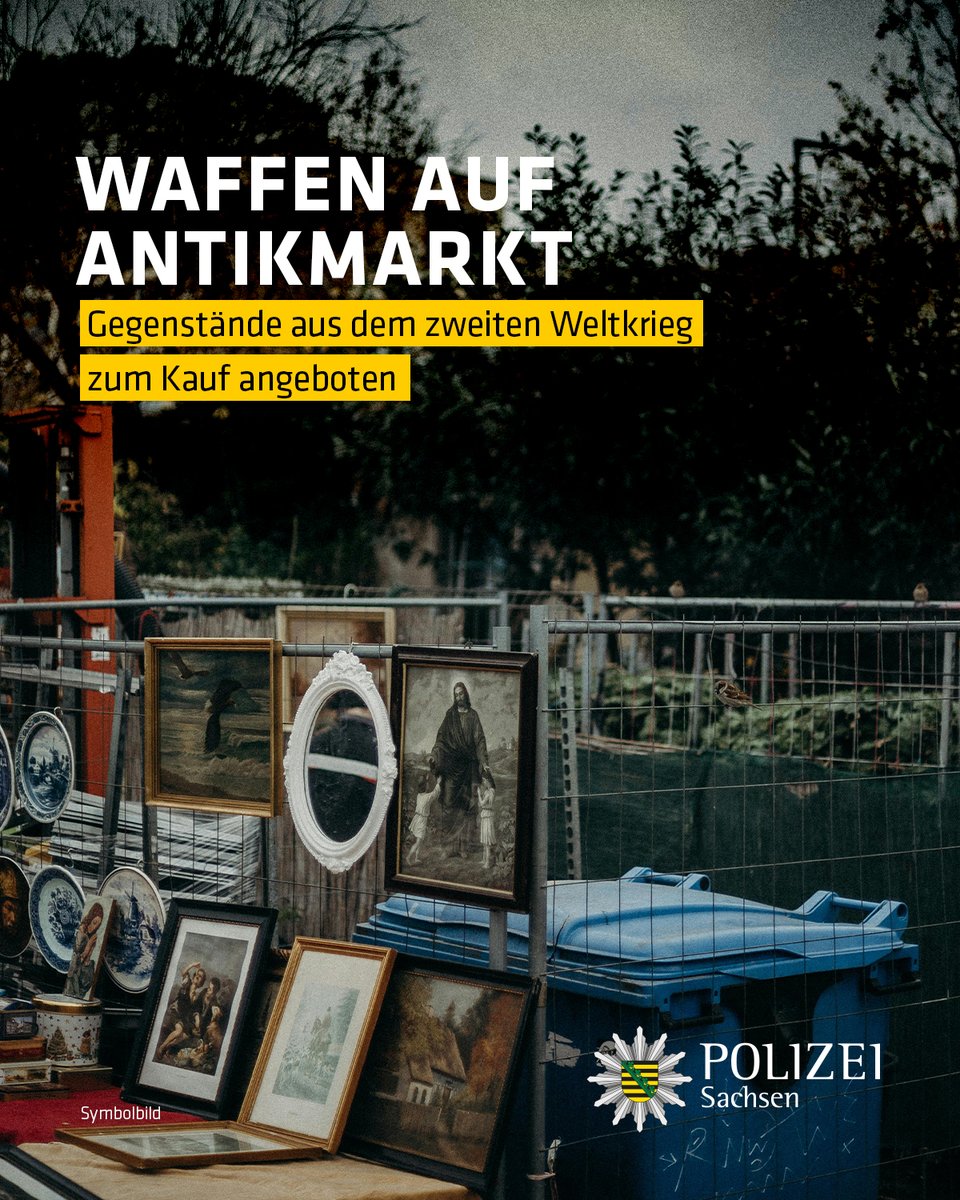 PolizeiSachsen's tweet image. Ein 62-jähriger Händler bot auf dem Antikmarkt in #Leipzig verbotene Waffen aus der NS-Zeit an. Auch ein Nachbarstand verkaufte Devotionalien. Alle Gegenstände wurden sichergestellt, die Ermittlungen laufen.

Mehr aus der Polizeidirektion Leipzig: medienservice.sachsen.de/medien/news/10…
