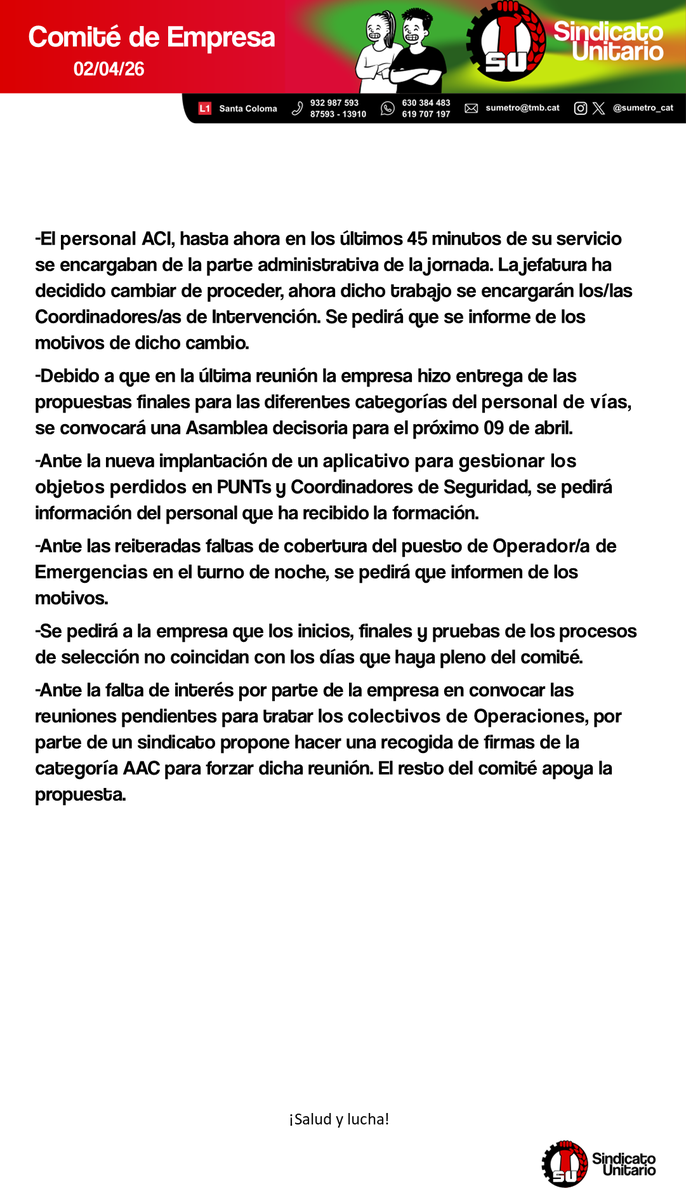 sumetro_cat's tweet photo. Publicamos el resumen del Comité de hoy.
Publiquem el resum del Comitè d'avui. https://t.co/suH8cmhenJ