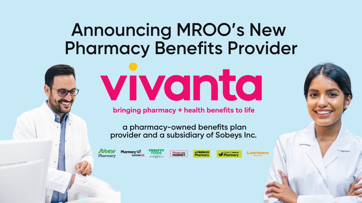 MROOinfo's tweet photo. We are excited to announce MROO’s new pharmacy benefits provider Vivanta, Sobeys owned &amp; operated serving #Canadians. Members can access home delivery within 25 km of the providing #pharmacy at no cost &amp; 10% copay coverage up to $3.50 per prescription.

👉🏼https://t.co/2VKCTrqBRH https://t.co/4wtorJkMRO