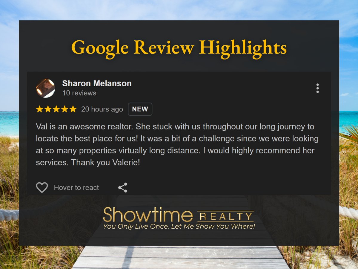 ShowtimeRealEst's tweet image. ⭐️ 𝗚𝗼𝗼𝗴𝗹𝗲 𝗥𝗲𝘃𝗶𝗲𝘄 𝗛𝗶𝗴𝗵𝗹𝗶𝗴𝗵𝘁 ⭐️
#YouOnlyLiveOnceLetMeShowYouWhere #ShowtimeRealty #ValerieSablowski #5StarReview #VirtualHomeSearch #OutOfStateBuyer