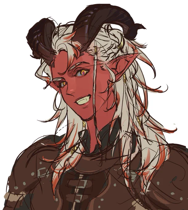 a rough sketch about my tiefling barbarian Ameenahso excited about my first time playing dnd…I might draw more after campaign