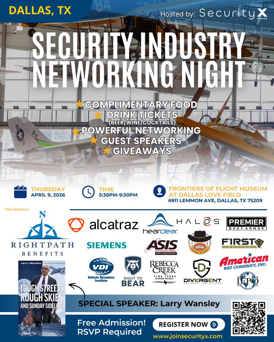 JoinSecurityX's tweet photo. 🚨 1 WEEK OUT, DALLAS 🚨
Security Industry Networking Night is almost here!
Food 🍽️ Drinks 🍻 Networking 🤝 Giveaways 🎁

📅 April 9
📍 Dallas, TX
🎟️ Free (RSVP required) 
👉 https://t.co/3OqUDJ1g9P

#SecurityX #FriendsofChuck #DallasEvents #SecurityIndustry #NetworkingNight https://t.co/fmKcr6jy9Q