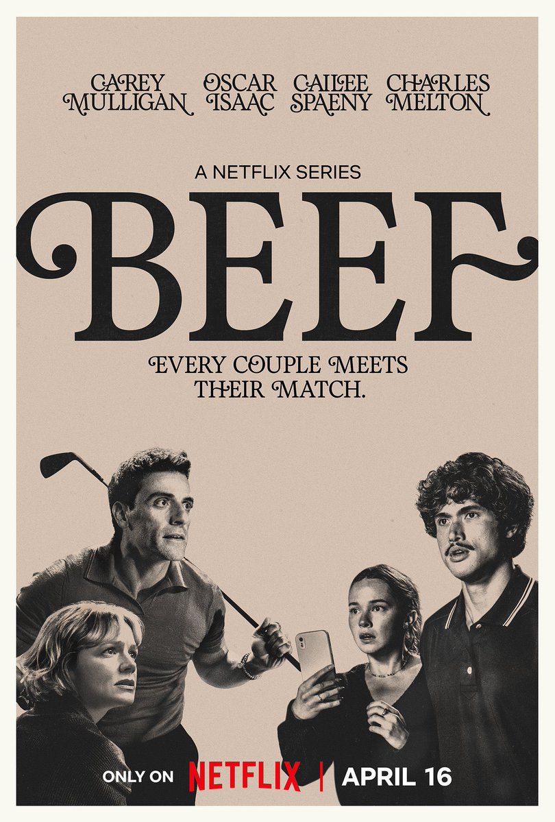 vhscut's tweet image. Carey Mulligan, Oscar Isaac, Cailee Spaeny e Charles Melton no pôster oficial da 2ª temporada de ‘Treta’.

Em 16 de abril na Netflix. #BEEF