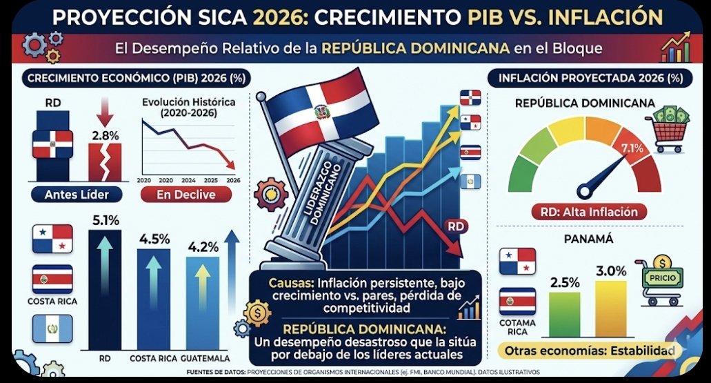 Estos cuadros son una muestra fehaciente de la pérdida de liderazgo de la República Dominicana en la región: menor crecimiento y mayor inflación en 2025, con una proyección para 2026 similar al desempeño del año pasado. El PRM -heredero del antiguo PRD- es la expresión más pura