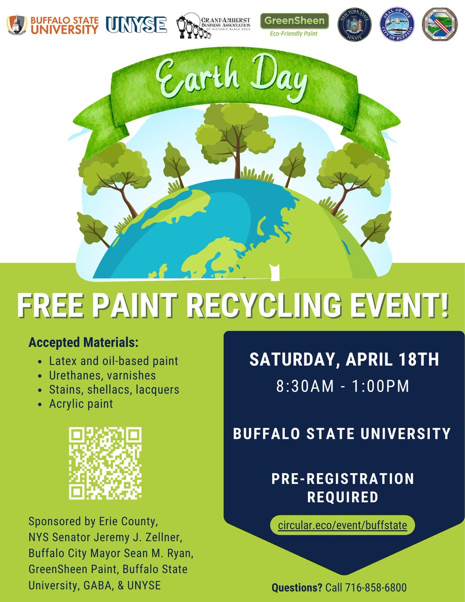 ErieCoDEP's tweet photo. Registration Required for the upcoming Earth Day Paint-Only Collection on April 18 at Buffalo State University.  You can register and find out what you can bring at https://t.co/Bt0f63rUvt https://t.co/E2c5IvdnKZ