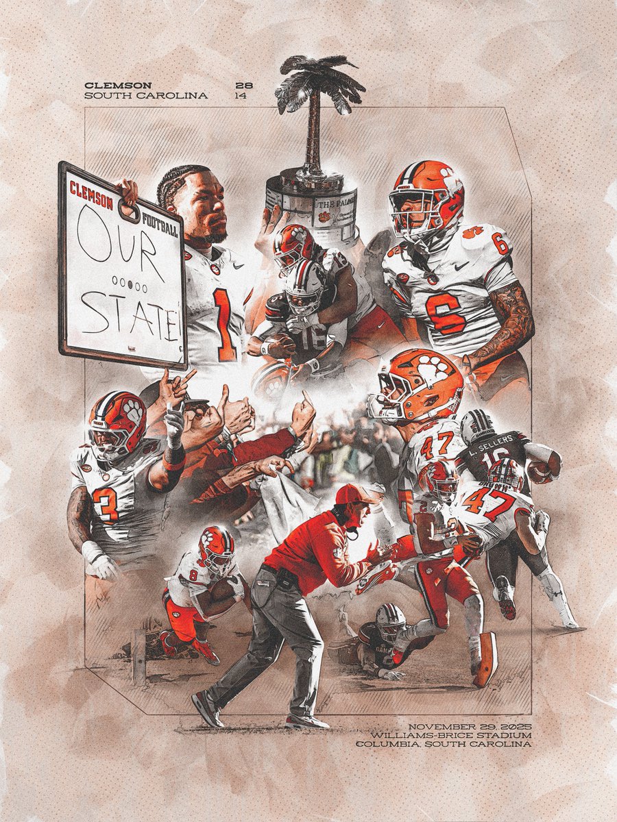 BrettGemas's tweet image. Missing football season so I made a poster of the 2025 Palmetto Bowl 🎨🎨

#ALLIN #smsports