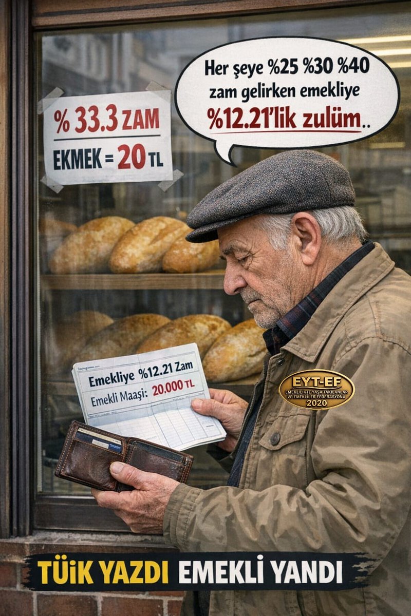 banana_dunya's tweet image. Ekmeğe % 33 Zam
Emekliye Zam % 12
Nereden Nereye 
#TüikYazdıEmekliYandı
#5000KısmiyiYaktılar
@RTErdogan 
@isikhanvedat 
@_cevdetyilmaz 
@memetsimsek 
@eczozgurozel 
@selcukozdag 
@Turhan_Comez 
@veliagbaba 
@drerhanusta 
@fethigurer
@alimahir
@cenginyurt52 
#millitakım 
#perşembe