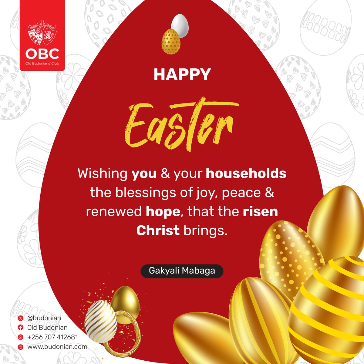 Wishing the entire Budo community a very Happy Easter! 🌿

May the promise of the risen Christ fill your homes with joy, peace, and renewed hope for the days ahead. Enjoy the long weekend, Budonians!

Gakyali Mabaga! 🦁

#HappyEaster #OldBudonians #BudoAt120 #GakyaliMabaga