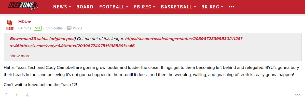 BoardGeniuses's tweet image. This #Utah fan can't wait to leave #TexasTech and the Trash 12 behind.